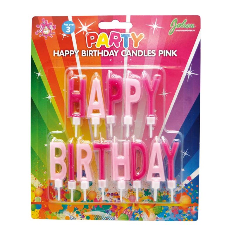 Taartkaars met tekst happy birthday lichtroze en donkerroze - Afbeelding 2