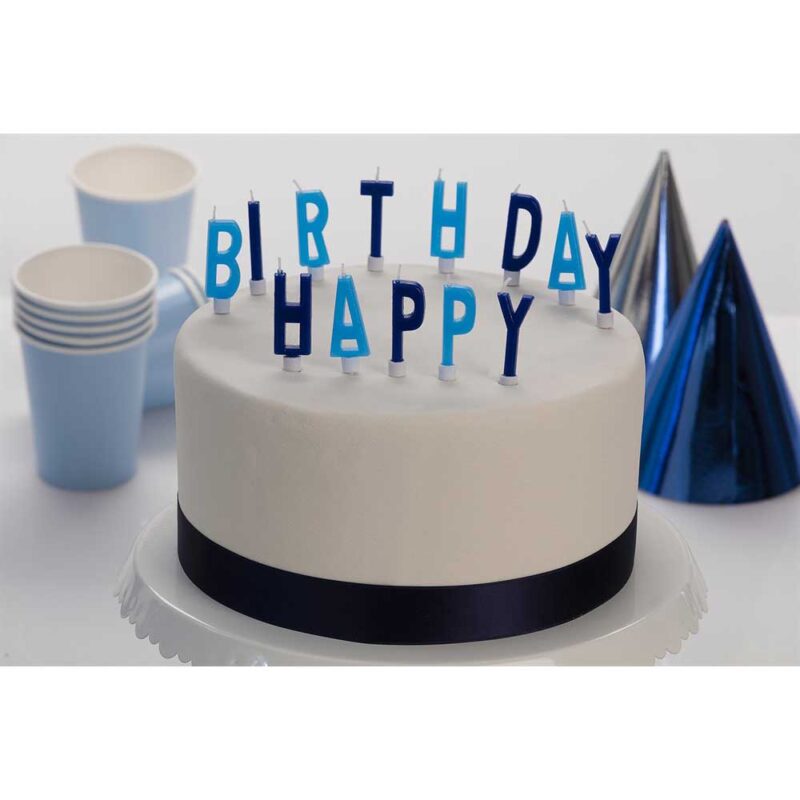 Taart kaarsen met tekst happy birthday lichtblauw en donkerblauw - Afbeelding 2