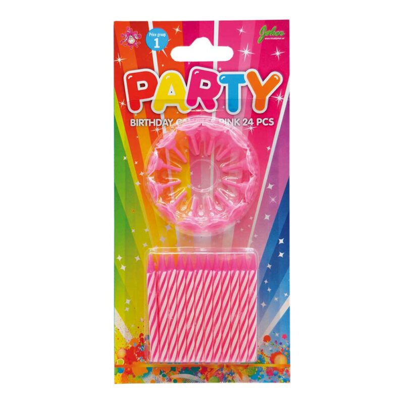 Taartkaars roze met houder - Afbeelding 2
