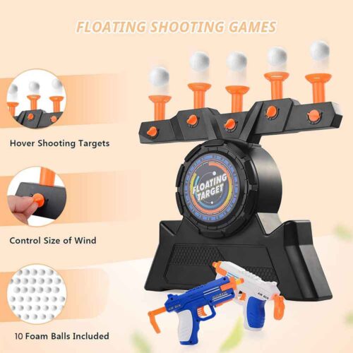 Shooting game with floating balls and toy guns box instructions