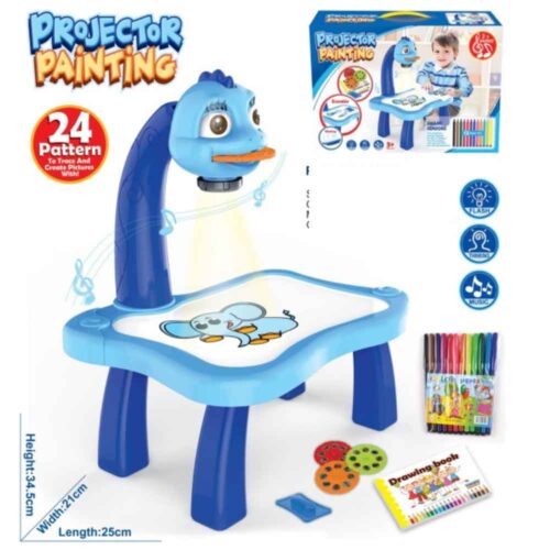 Educational set with drawing board and projector blue