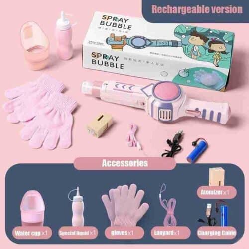 Bubble machine for soap bubbles with smoke wand pink package