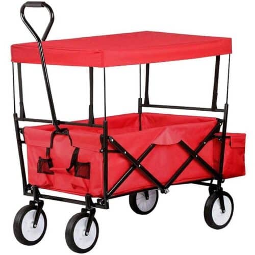 Foldable outdoor trailer/camping trailer on wheels - red with roof