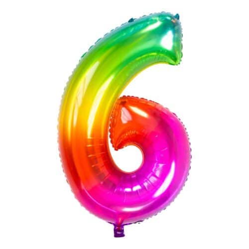 Sifferballong Regnbågsfärgad siffra 6