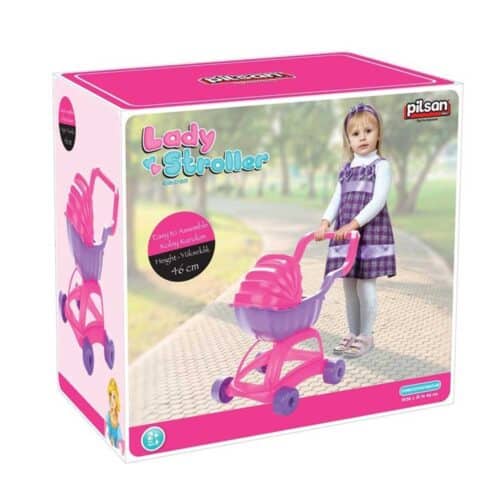 Doll's pram - purple and pink with suction box