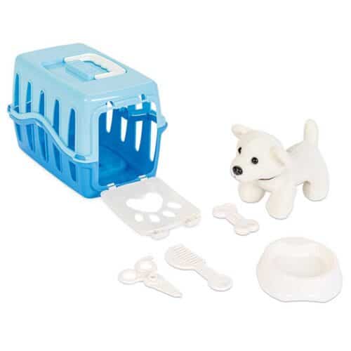Toy dog set including dog cage and accessories blue