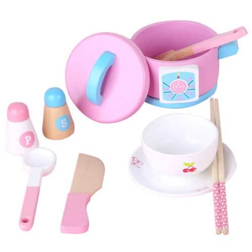 Wooden toy tableware and toy kitchen utensils 2