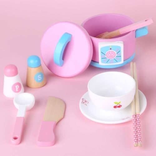 Toy tableware and toy wooden kitchen utensils details 1