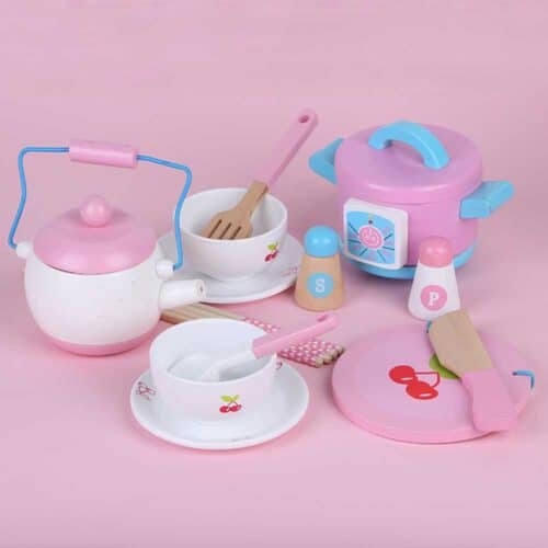 Wooden toy tableware and toy kitchen utensils 5