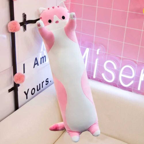 Stuffed animal Long cat cushion plush pink