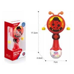 Rattle drum with music and light Red with ladybug size