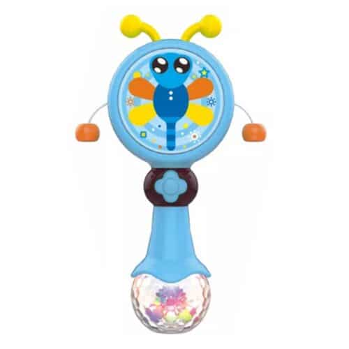 Rattle drum with music and light Blue with butterfly