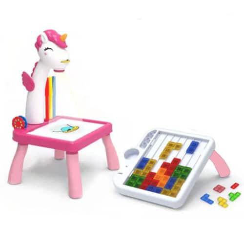 Educational set with drawing board and projector tetris pink