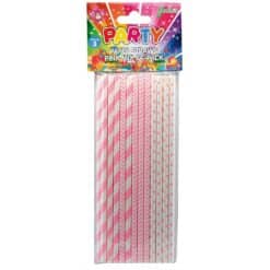 Paper straws pink white packaging