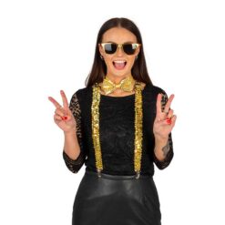 Kit with Gold Colored Sequin Braces Sunglasses and Bow Tie