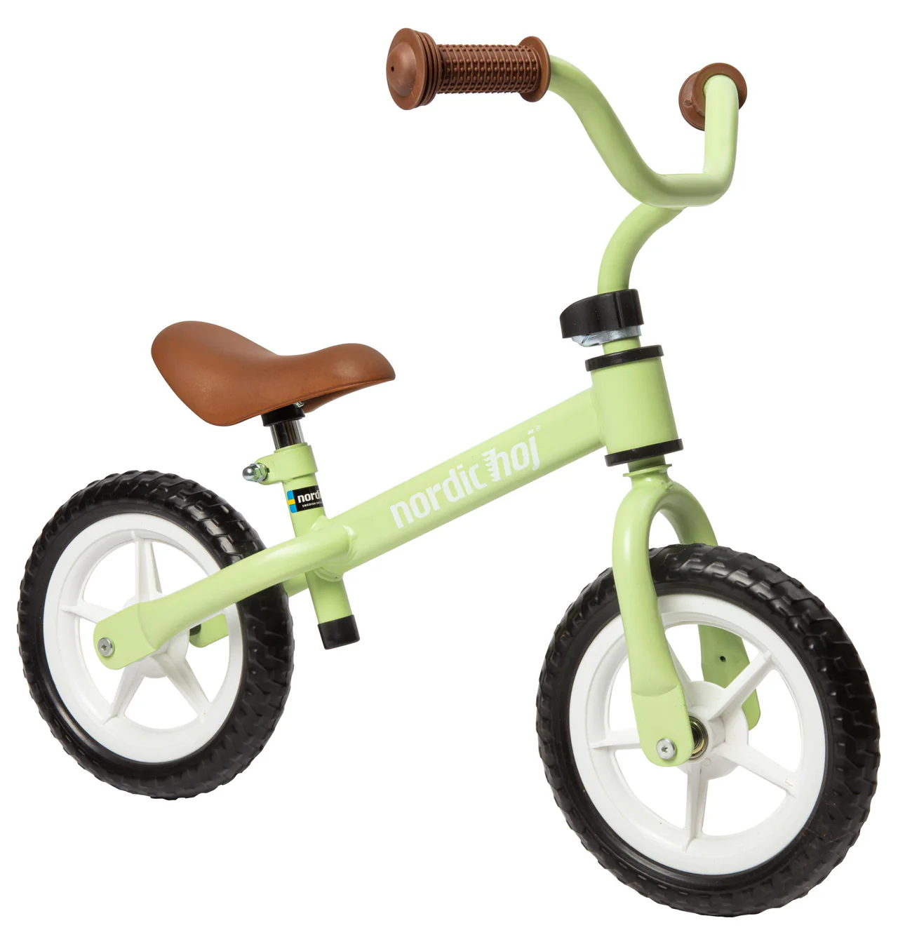 Springcykel Grön Nordic Hoj 10″ – vinnare av Bäst i Test 2025! Tystgående EVA-däck, justerbar sadel och styre med styrlås. Perfekt för barn från 2 år, max 25 kg.