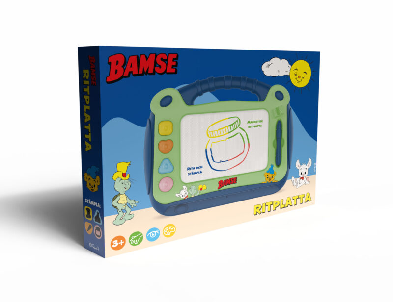 Bamse Rittavla låter barn rita och stämpla bilder om och om igen. Enkel att torka ren och med bärhandtag. Passar barn från 4 år.