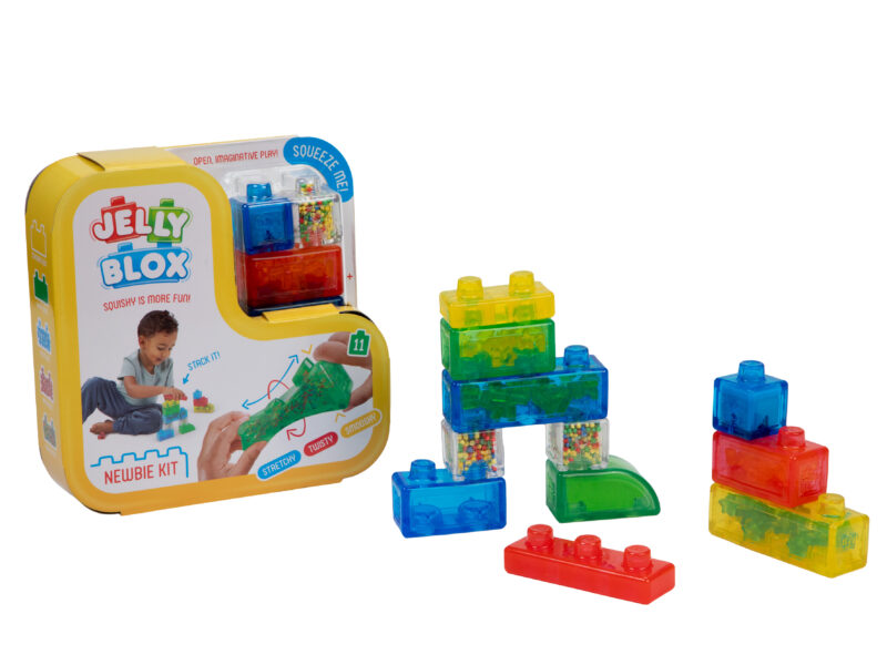 Jelly Blox Nybörjarkit – 11 mjuka och stretchiga byggklossar för kreativ och sensorisk lek. Perfekt startkit för barn från 2 år.