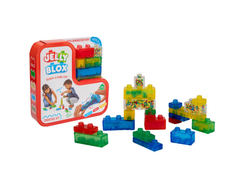Jelly Blox Kreativ Byggklossar – 20 mjuka klossar med specialeffekter som sand, pärlor och stjärnor. Kreativ och sensorisk lek för barn från 2 år!