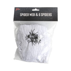 Spinnenweb 120 g met 6 spinnen - perfect voor Halloween en griezelige decoraties. Bedekt grote oppervlakken en creëert een griezelige sfeer. 