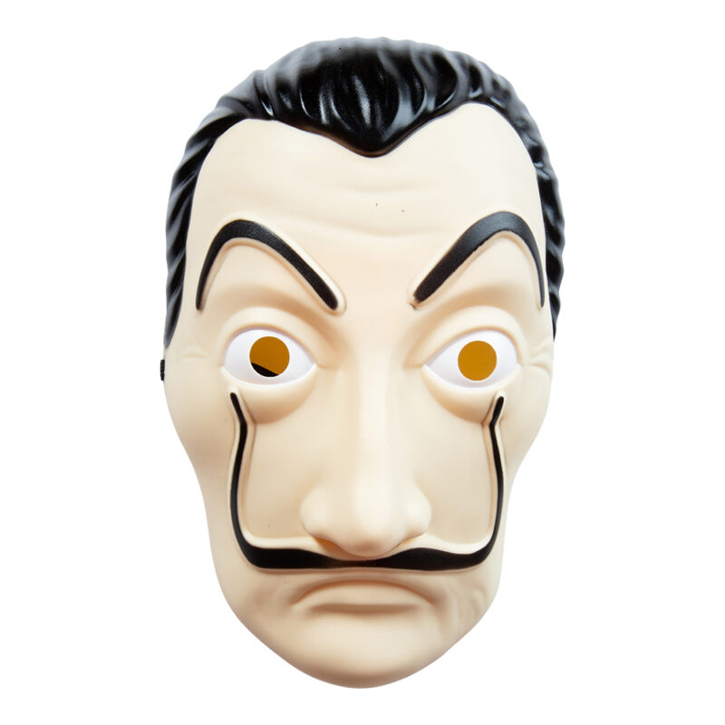 La Casa De Papel Mask-inspired mask for adults in plastic with holes for eyes and nose. Perfect for Halloween, masquerades and theme parties. Elastic band for easy fit.