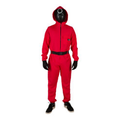 Squid Game Circle Mask in plastic, one size for adults. Black mask with white circle, perfect for Halloween, masquerades and movie and TV themes. 