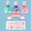 Nail Polish and Nail File Kit - children's nail kit with 3 water-based scented nail polishes, 12 press-on nails and a rainbow nail file. Safe and playful.