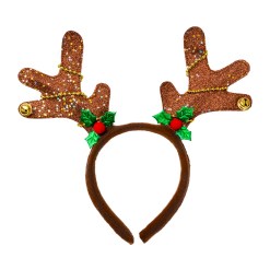 Rensdyrhorndiademet er et brunt diadem med glitrende horn og bjælder. Perfekt til Lucia-optog, julefester eller til at fuldende dit julekostume. 