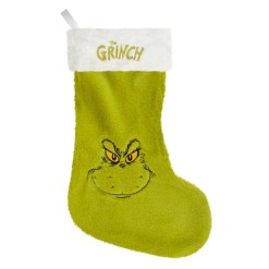 Grinch Christmas stocking with motifs of the Grinch. Perfect to hang up and fill with candy, small gifts and surprises on Christmas morning. 