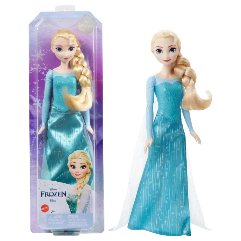 Disney Frozen Core Elsa Frozen 1 - Elsa-dukke, der kan poseres, i sit ikoniske outfit fra Frozen. Indeholder kappe, nederdel og sko. Ideel til børn fra 3 år.
