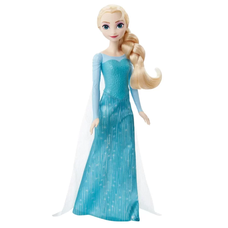 Disney Frozen Core Elsa Frozen 1 - Elsa-dukke, der kan poseres, i sit ikoniske outfit fra Frozen. Indeholder kappe, nederdel og sko. Ideel til børn fra 3 år.