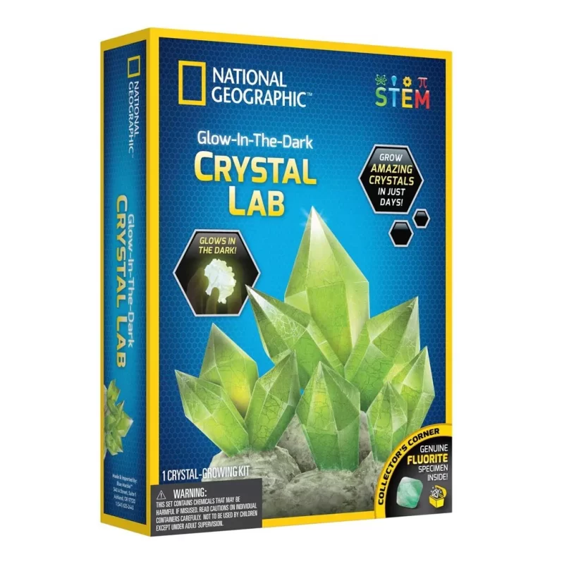 National Geographic Glow in Dark Crystal Growing - odla egna glödande kristaller på bara några dagar! Inkluderar allt du behöver, en riktig fluoritkristall och en lärorik guide. Perfekt för barn från 8 år.