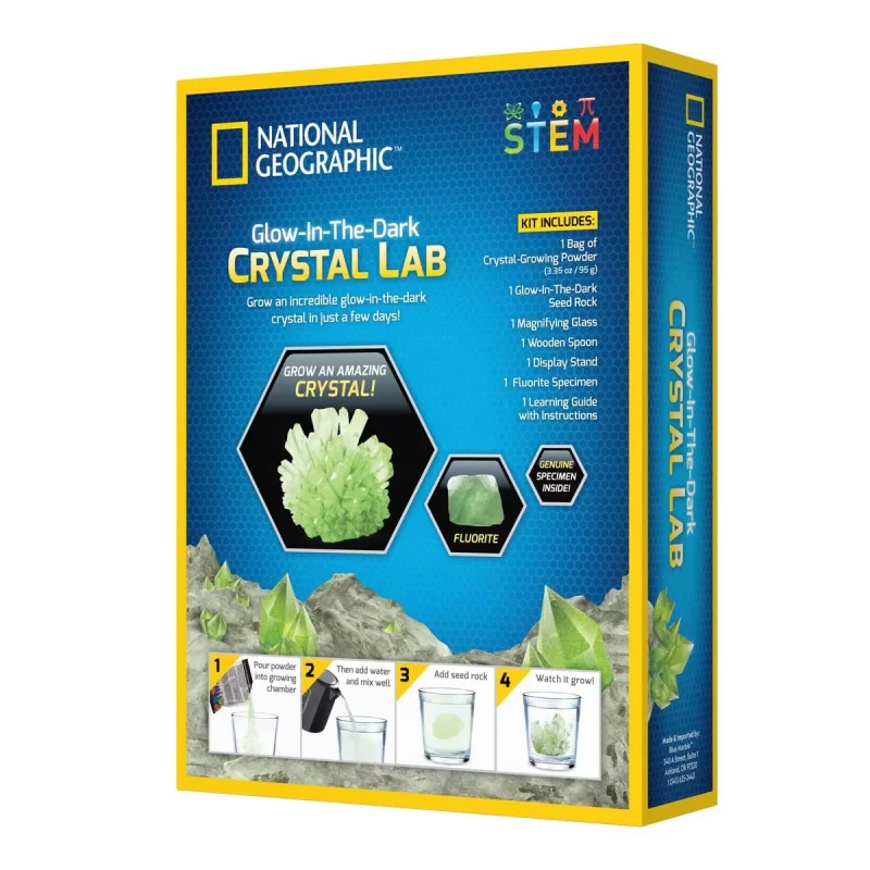National Geographic Glow in Dark Crystal Growing - odla egna glödande kristaller på bara några dagar! Inkluderar allt du behöver, en riktig fluoritkristall och en lärorik guide. Perfekt för barn från 8 år.