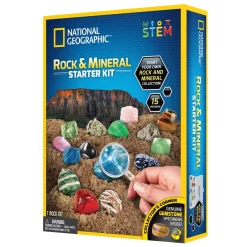 National Geographic Rock and Mineral Starter Kit – upptäck 15 mineral- och stenprover med förstoringsglas, displayask och färgguide. Perfekt från 6 år.