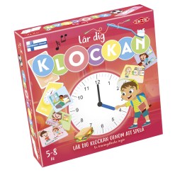Lär dig klockan är ett pedagogiskt spel där barn lär sig ställa och förstå både analog och digital tid. Innehåller spelkort och klocka med rörliga visare. Från ca 5 år.