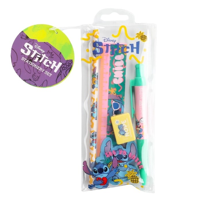 Stitch writing set - complete writing set with pencil, ruler, sharpener and eraser in Stitch design. Perfect for back-to-school, crafts and as a gift for children.