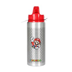 Super Mario Vattenflaska Aluminium 730ml – röd aluminiumflaska med Super Mario-motiv. Perfekt present och praktisk vattenflaska för skola, träning och utflykter.