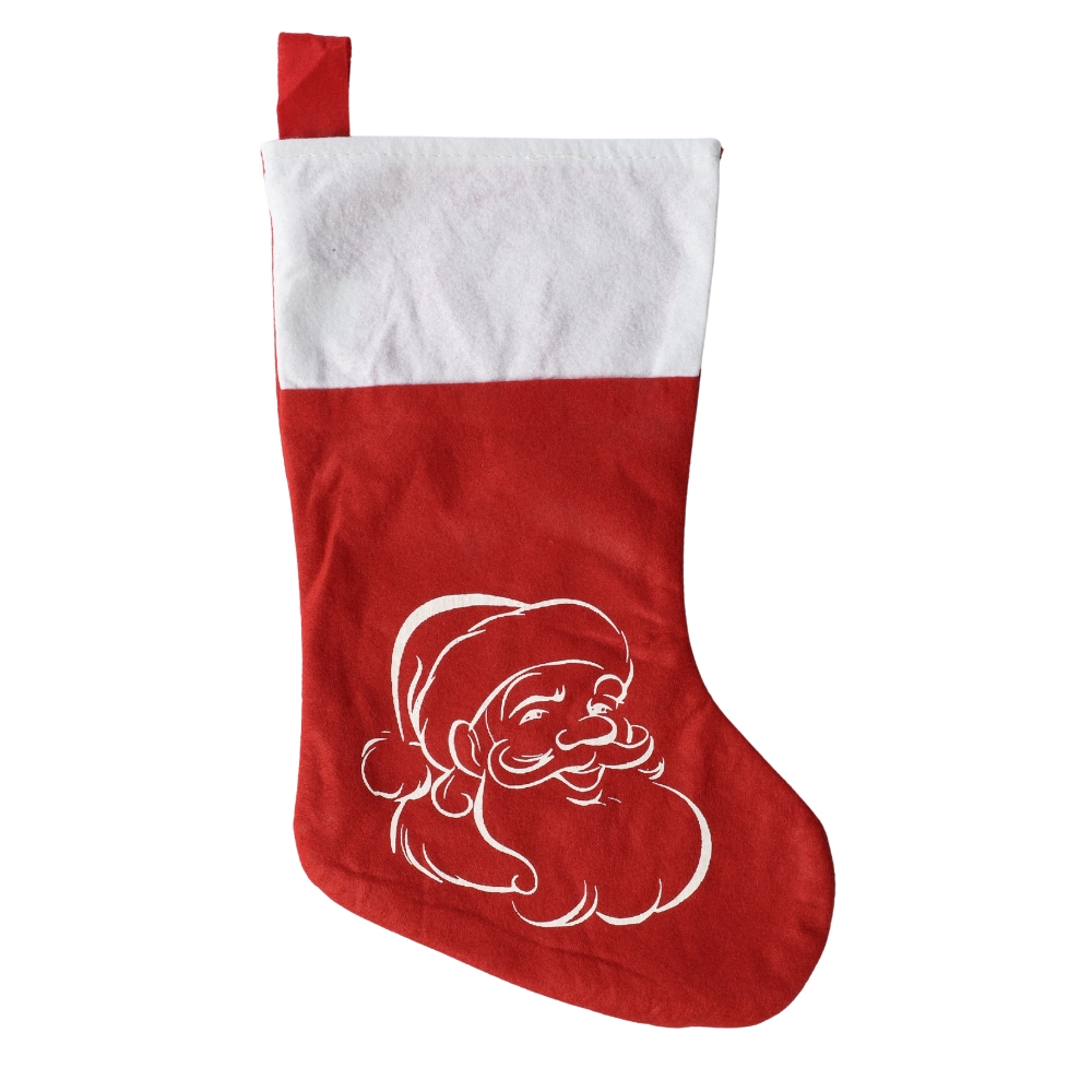 Julstrumpa med Tomtemotiv – klassisk röd julstrumpa med vitt tomtemotiv. Perfekt för julklappar, godis och som stämningsfull juldekoration i hemmet!