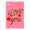 Love You Minikort – rosa minikort med guldtexten ”I love you” och röda hjärtan. Blank insida för personlig hälsning, perfekt för Alla hjärtans dag, födelsedagar eller romantiska överraskningar.