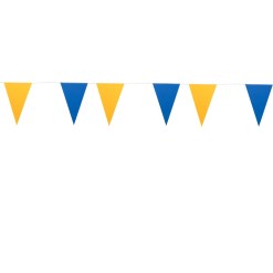 Vimpel Blå/Gul XL 10m – girlang med stora blågula vimplar i plast. Perfekt för student, midsommar och sportevent. 10 meter lång dekoration.