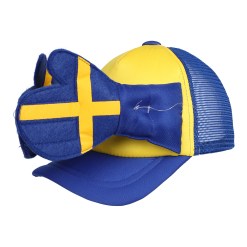 Klappkeps Sverige – blågul supporterkeps med händer och svensk flagga. Justerbar, bekväm och perfekt för sportevent, fest och maskerad.