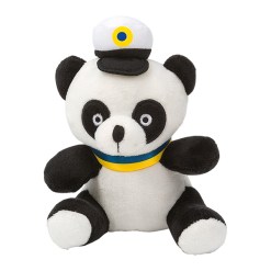 Studentnalle Mini Panda – söt och lekfull svartvit nalle med blågult band, perfekt att hänga runt studentens hals som rolig dekoration och minne.