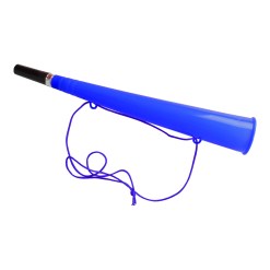 Partytuta Blå – blå tut-trumpet med snöre för halsen. Perfekt för studentfirande, flak eller skolavslutning när du vill höja stämningen med stil och glädje.