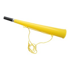 Partytuta Gul – gul tut-trumpet med snöre för halsen. Perfekt för studentfirande, fest och skolavslutning när du vill höja stämningen.