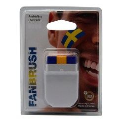 Supportersmink Sverige – måla blågula svenska flaggor på ansiktet enkelt och snabbt. Räcker till ca 100 flaggor, tvättas lätt bort och är fri från paraben och alkohol.