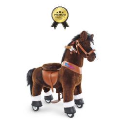 PonyCycle Mörkbrun M – ridbar häst utan batterier för barn 4–8 år. Stimulerar lek, balans och rörelse. Mått 90x85x39 cm.