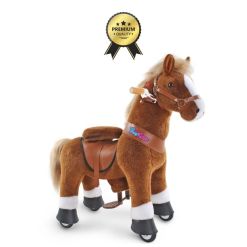 PonyCycle Brun M – batterifri ridbar häst för barn 4–8 år. Tränar balans och motorik. Mått 90x85x39 cm, för både inom- och utomhuslek.